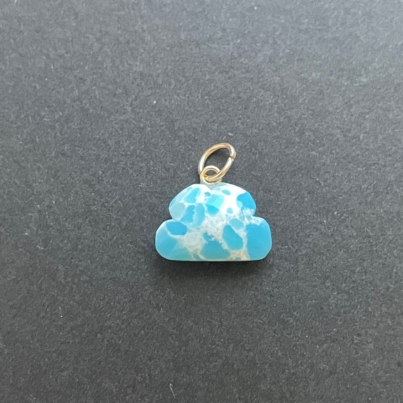 HANDMADE 14k SOLID Yellow Gold Mojave Turquoise Cloud Charm Pendant - Picture 2 of 6